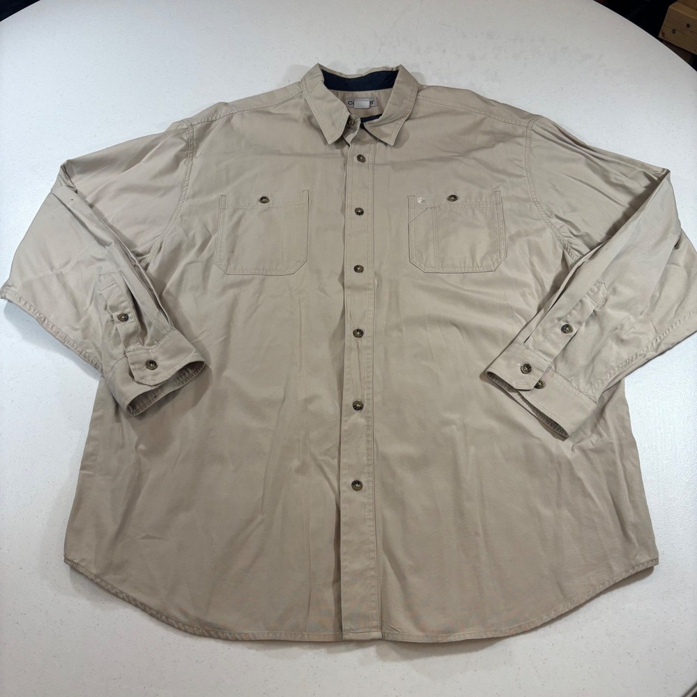 Carhartt Mens 3XL Khaki Tan Long Sleeve Button Down Work Shirt S207 STN Cotton